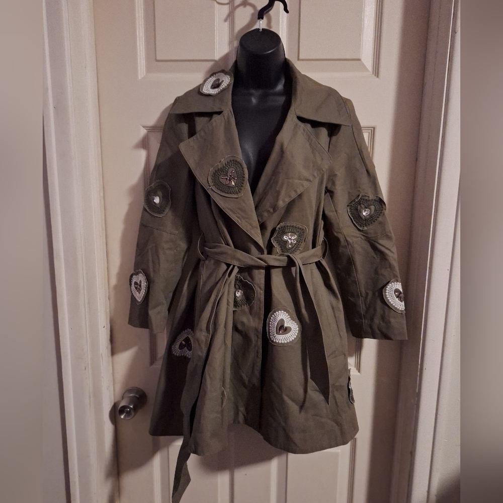 Dark green with heart print coat